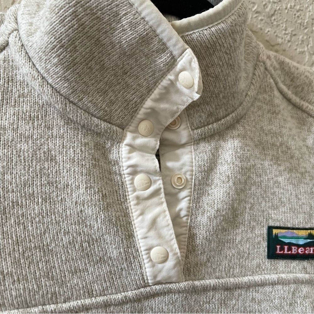 L. L. Bean Sweater Fleece Pullover Top Snap Button Casual Cozy Outdoor Cream XSP - Picture 8 of 13